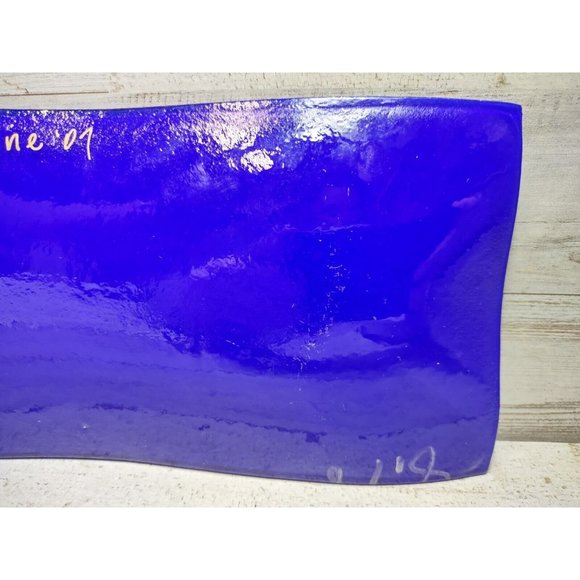 SIGNED Lorraine Art Fused Glass Shimmer Abstract Mosaic Cobalt Wave Trinket Dish - Picture 8 of 14